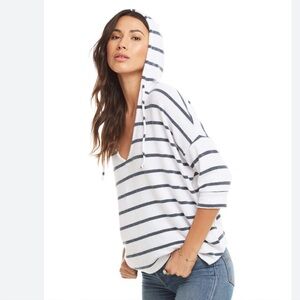 NWT - Chaser Navy and White Striped Terry hoodie